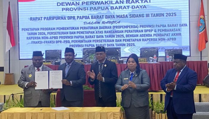 Papua Barat Daya Perkuat Tata Kelola, DPRP Tetapkan 11 Raperda Non-APBD