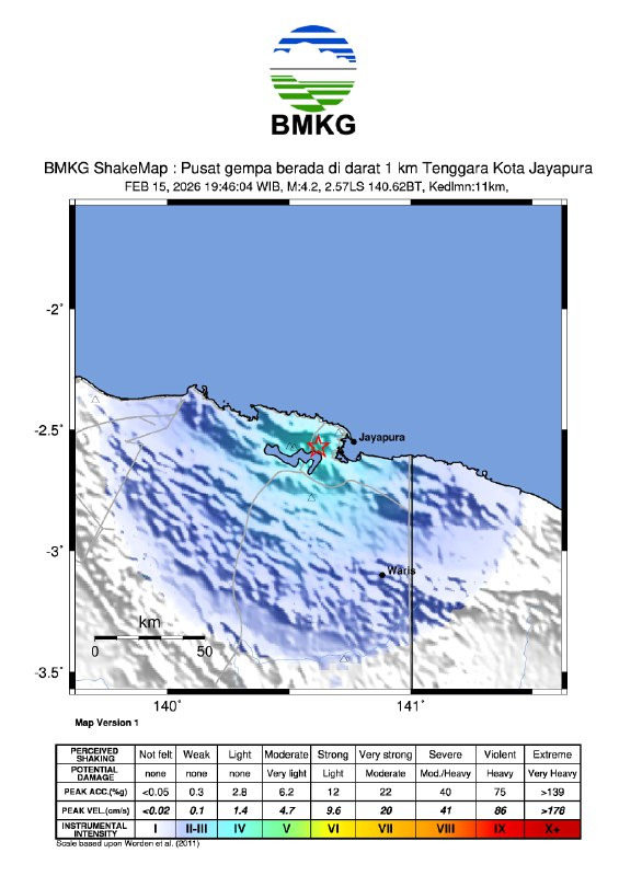 Gempa Tektonik M4.2 Guncang Jayapura, Ini Titik Lokasinya